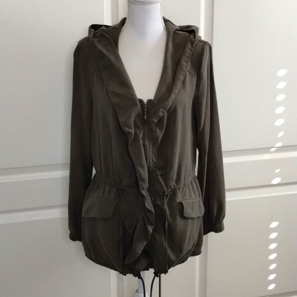 Alfani utility jacket size 10 olive green zip up hooded lightweight  drawstring - Picture 1 of 12